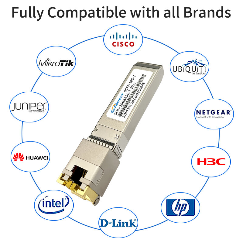10GB โมดูลตัวรับส่งสัญญาณ RJ45 SFP-10G-T 10GBase-TX RJ45ทองแดง30M สำหรับซิสโก/มิโครติค/เน็ตเกียร์/TP-Link สวิตช์ใยแก้วนำแสง