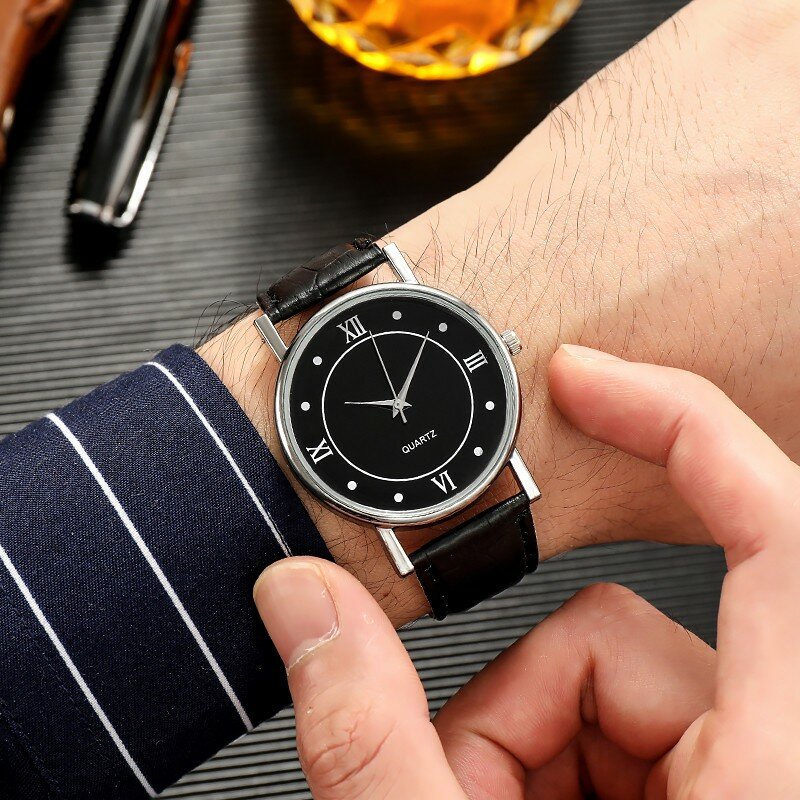 Jam tangan kulit untuk pria, arloji olahraga luar ruangan bisnis sederhana, jam tangan mode baru untuk pria