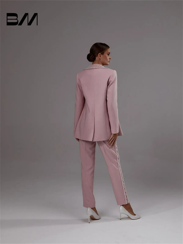 Elegant V-neck Women Pant Suits Spring Summer Office Suit Glamorous Beaded Business Suits Wedding Tuxedo Blazer Customized