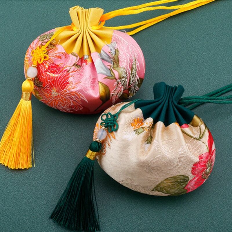 작은 지갑 꽃 패턴 드로스트링 번들 포켓, 향 주머니, 쥬얼리 보관 가방, 한천 포켓, 중국 스타일 파우치