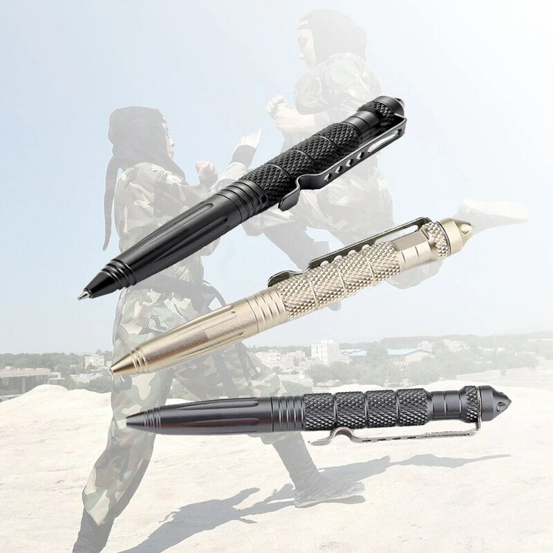Caneta tática de defesa pessoal, caneta de alumínio anti-derrapante militar disjuntor de vidro, ferramenta de defesa edc para uso ao ar livre
