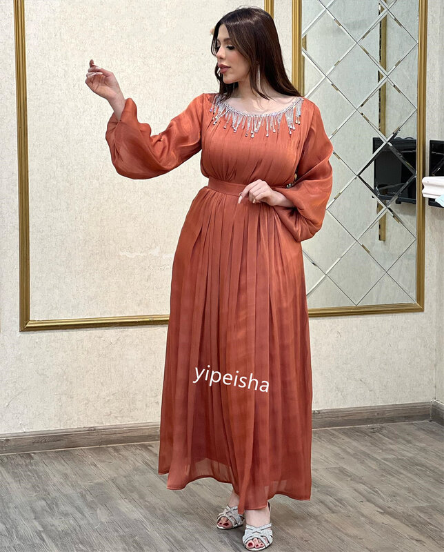 Jiayigong Jersey manik-manik rumbai wisuda A-line leher-o gaun acara Bespoke gaun Midi Gaun Arab Saudi