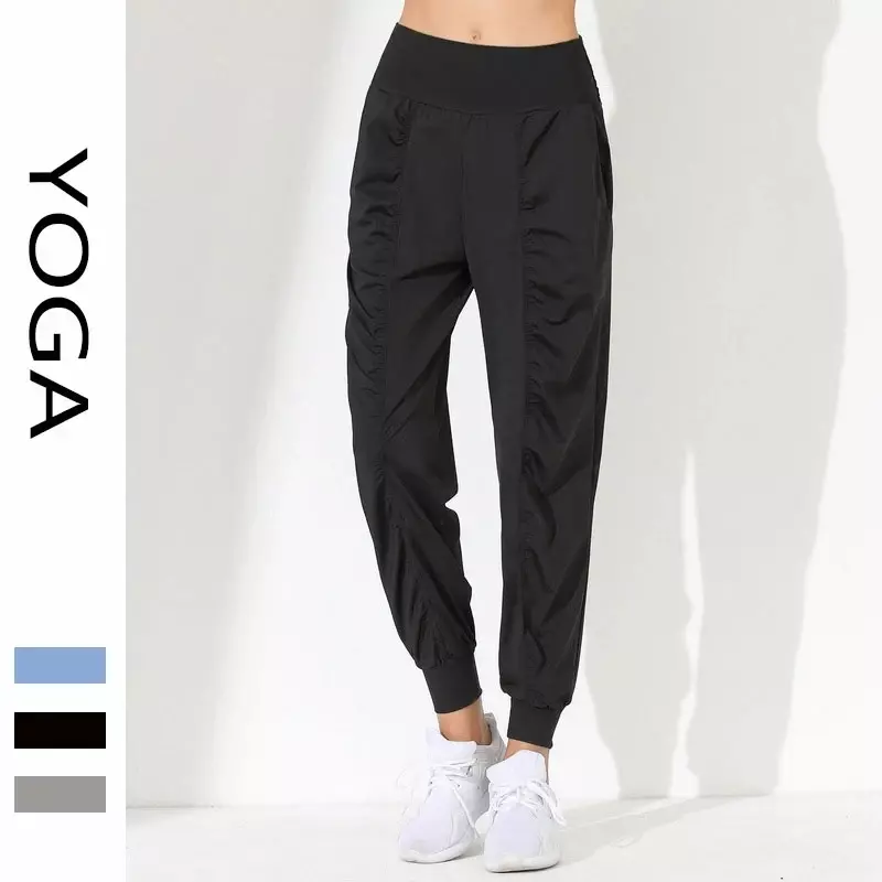 Pantalon de yoga décontracté, coupe slim, séchage rapide, plissé, course à pied, capris de fitness, nouveau