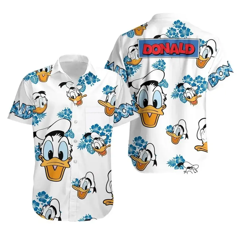 Винтажная гавайская рубашка «Дональд Дак», гавайская рубашка «Дейзи Дак», гавайская рубашка Disney World, гавайская рубашка «Дональд Дак», Пляжная гавайская рубашка