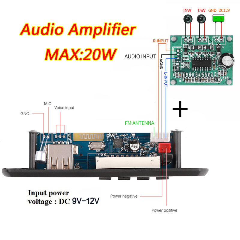 KEBIDU-placa decodificadora MP3 WMA, módulo de Audio, USB, TF, Radio, Bluetooth 5,0, reproductor de música inalámbrico para coche con Control remoto, 9V, 12V