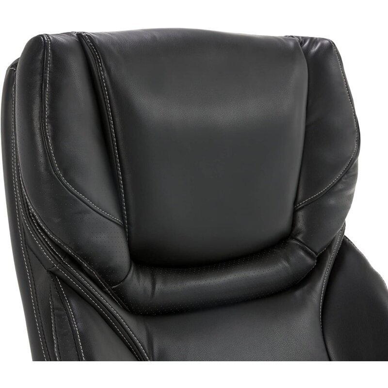 허리 지지대 있는 조절식 높은 등받이 사무실 의자, 인체 공학적 컴퓨터 의자, 본드 가죽, 30.5D x 27.25W x 47H in, 검정색