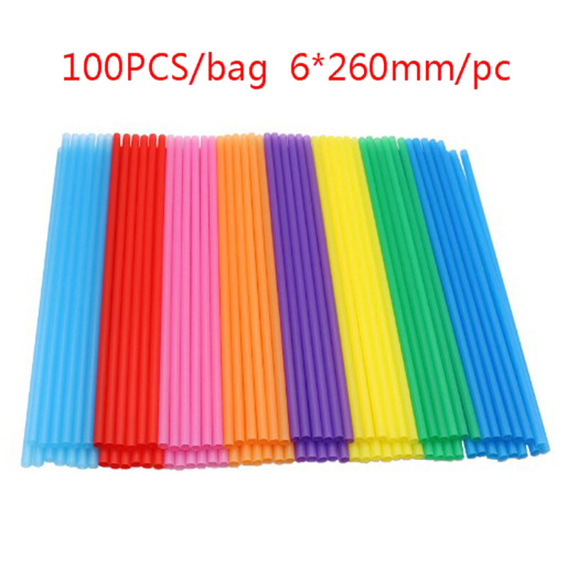 Pajitas de plástico de 6x100mm para niños, pajitas de tubo recto de boca plana, hechas a mano, 260 unidades