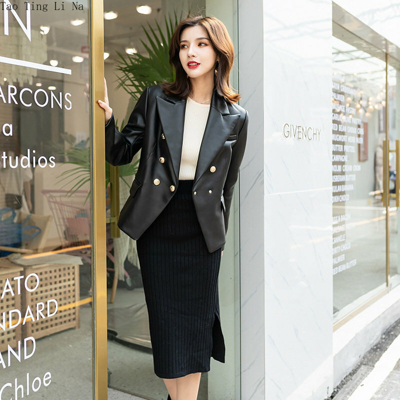 Tao Ting Li Na donna nuova moda vera pelle di pecora vestito sottile giacca in vera pelle R35