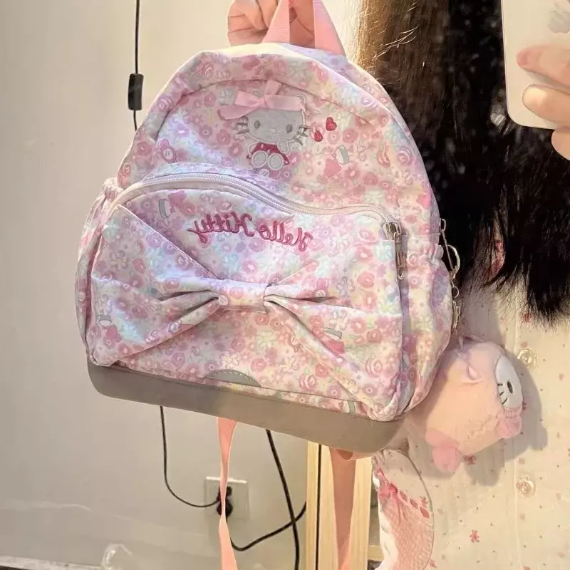 Sanrio-mochila escolar de Hello Kitty para estudiantes, de gran capacidad bonita mochila con dibujos animados, novedad