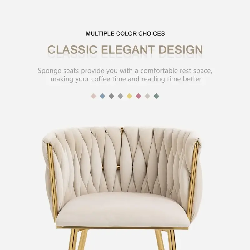 Aksamitny krzesła do jadalni zestaw 4/6, tkane krzesła do jadalni tapicerowane z złoty Metal nogami, nowoczesne krzesła akcentujące do salonu