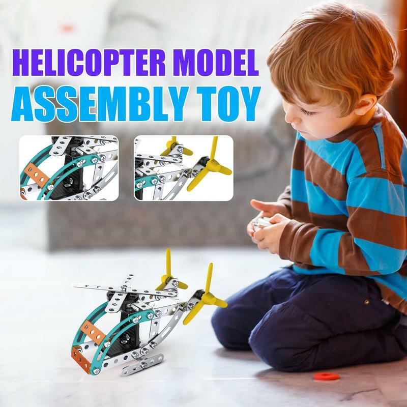 Mainan helikopter logam Model, helikopter mainan anak pendidikan pesawat konstruksi ornamen gaya mekanis