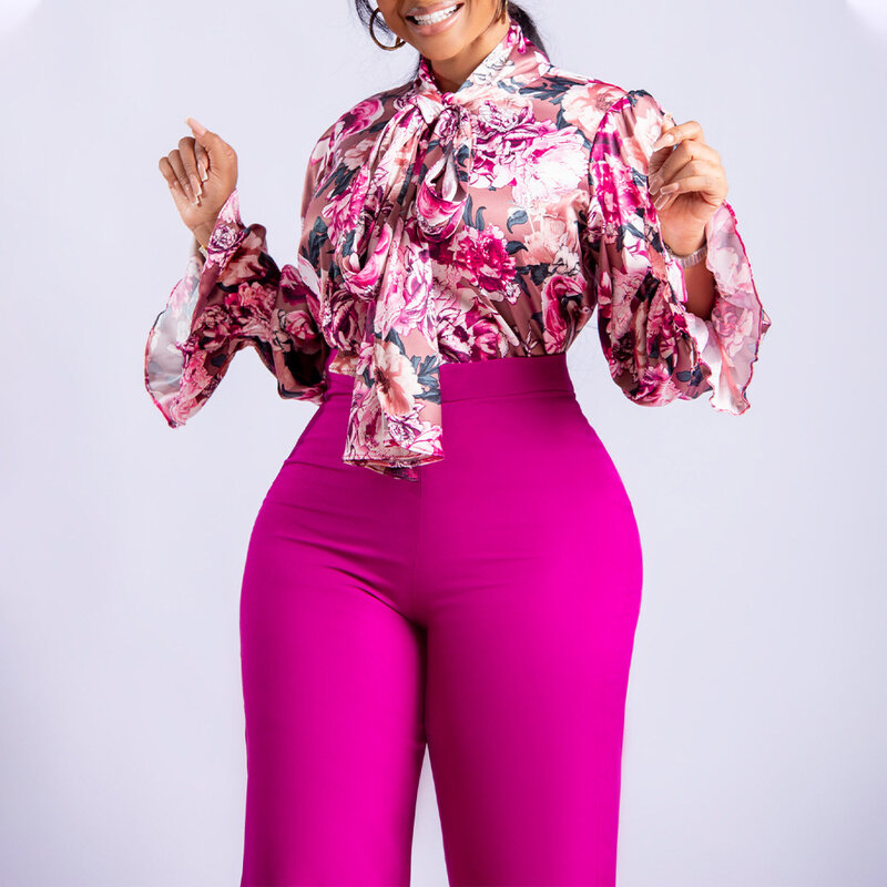 Vêtements africains pour femmes, ensemble deux pièces avec haut et pantalon Long, imprimé Polyester, manches longues, collection automne 2022