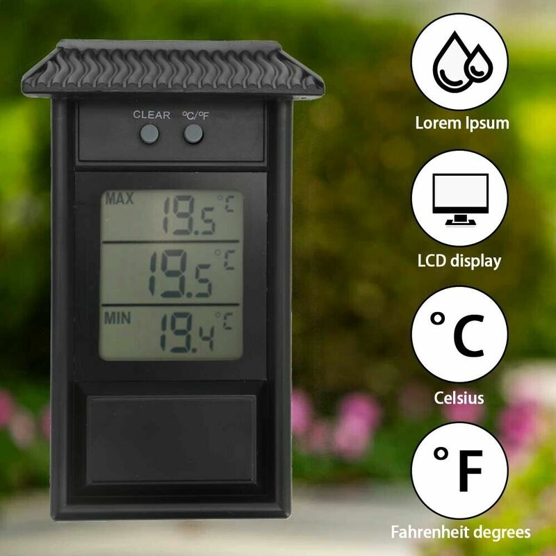 Termómetro impermeable para jardín, medidor de temperatura para ventana al aire libre, para invernadero, con orificio de gancho-20 ~ 50C, interruptor C/F