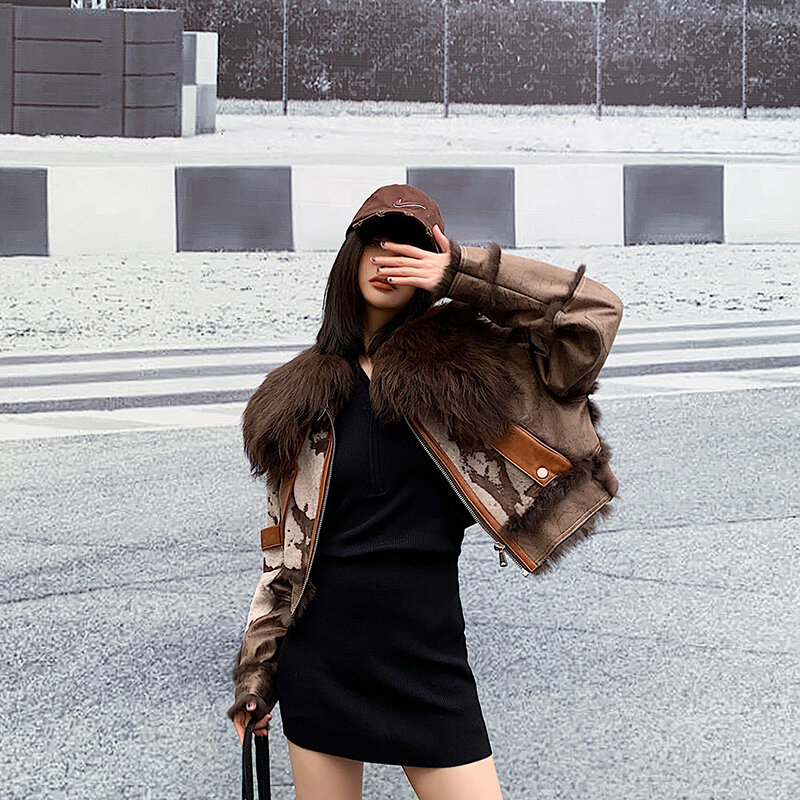 Cappotto di pelliccia di volpe corto invernale da donna integrato in pelliccia retrò importata