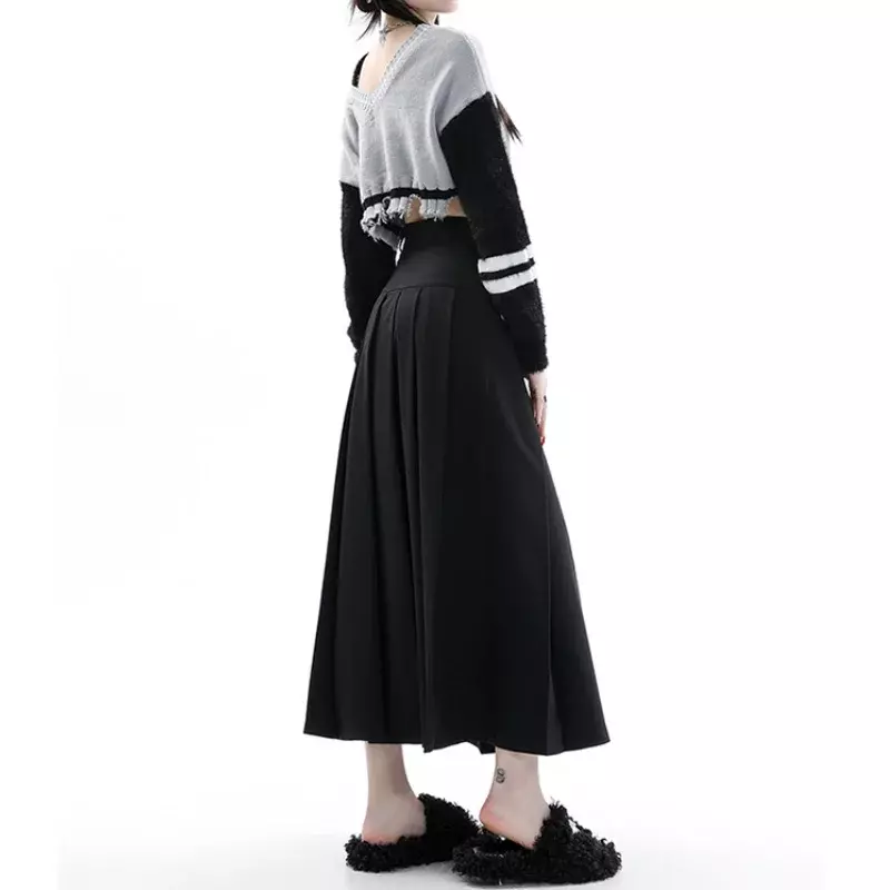 Jupe parapluie plissée taille haute pour femme, jupes mi-longues grises vintage, vêtements féminins de style coréen, mode printemps et été, Y2K