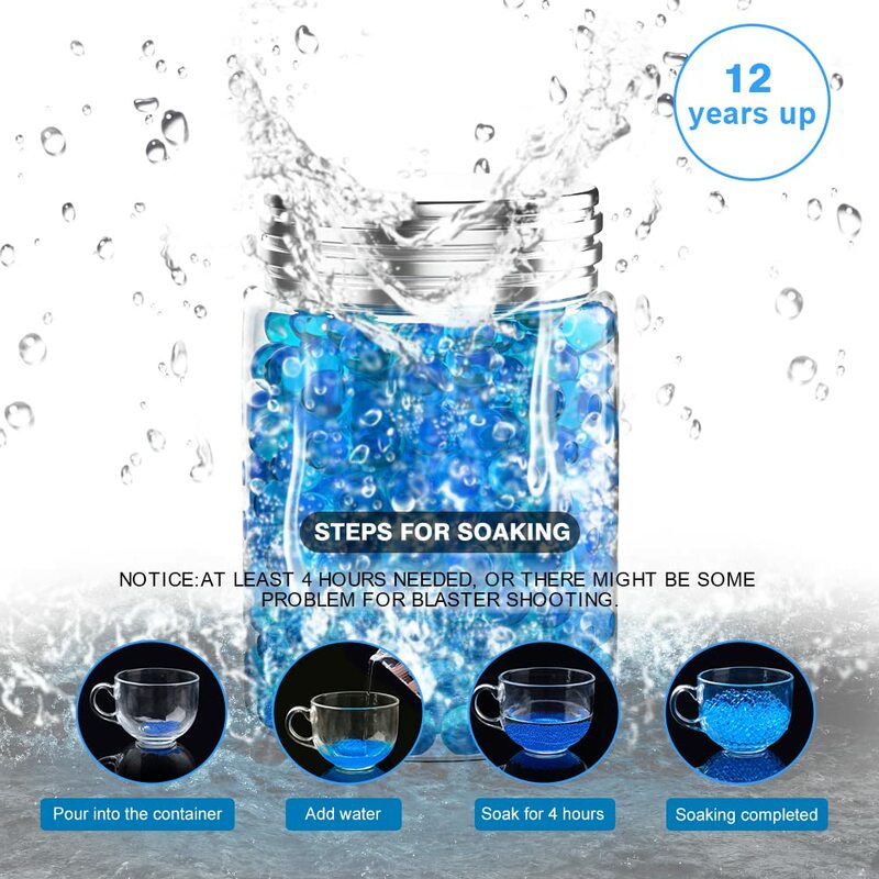 Munición de recarga de cuentas de agua azul (paquete de 6-10.000 por paquete), bola de Gel de 7-8mm, Compatible con bola de salpicaduras de juguete