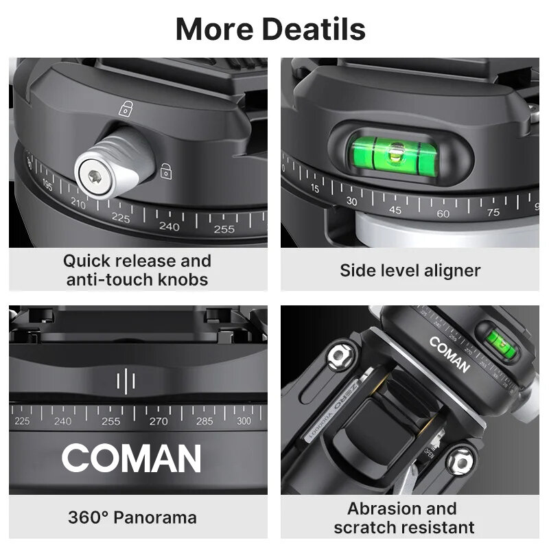 COMAN ontariF38-Trépied de voyage léger en fibre de carbone, trépied professionnel pour appareil photo reflex numérique, fabrication de films, smartphone, charge maximale 39,6 artérielle