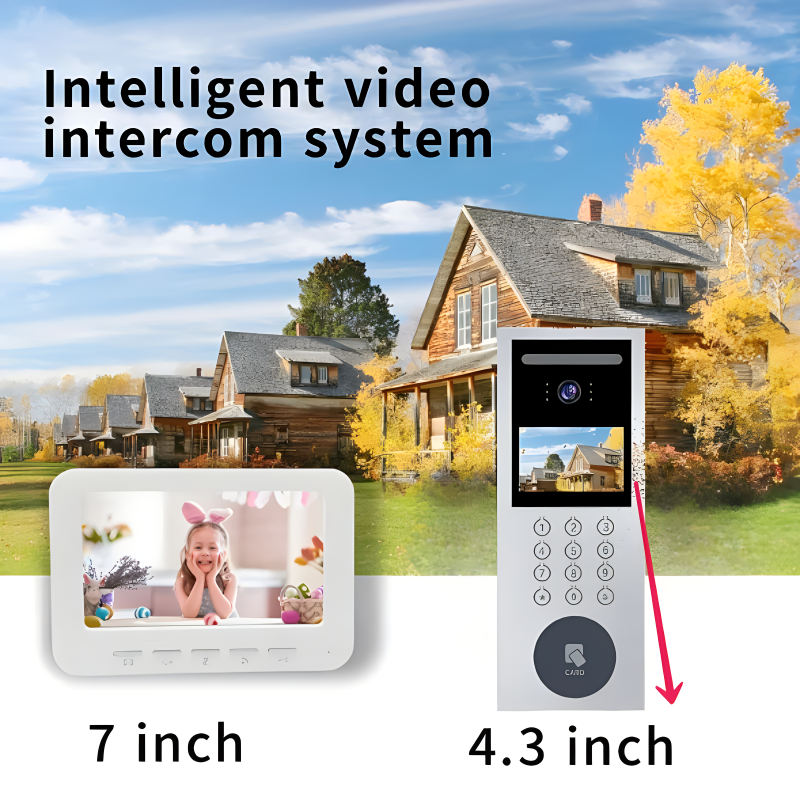 7Inche LCD Screen Physical Button Video Intercom System Monitor Doorphone with IR Vision Remote Unlock Face Recognition Function