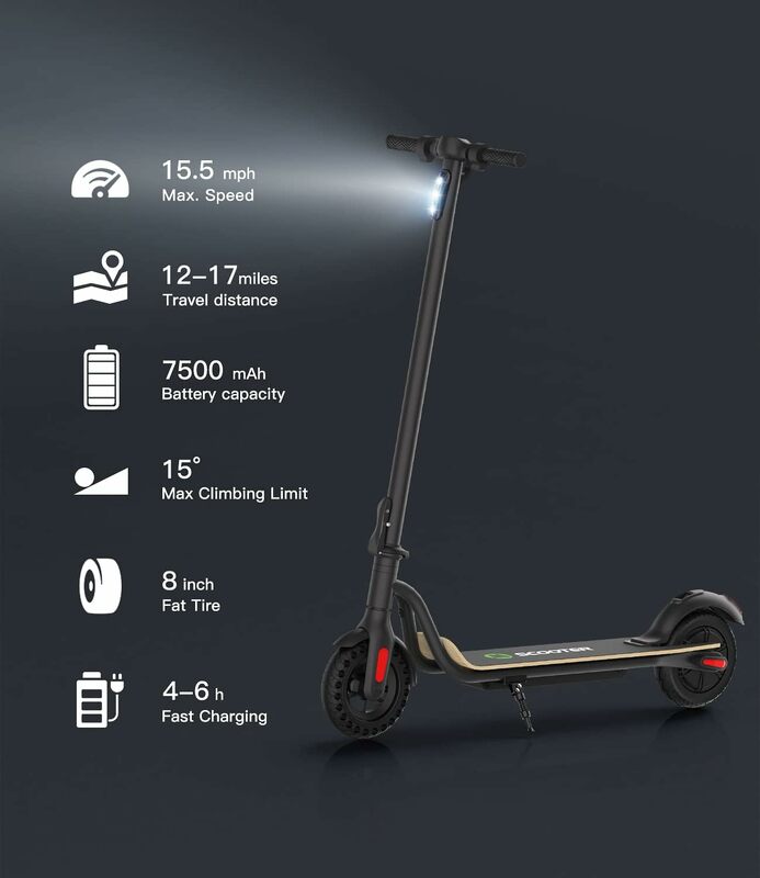 MEGAWHEELS-Scooter elétrico dobrável, bateria poderosa, 3 engrenagens, velocidade máxima 15,5MPH, 12-17 Miles, 17,5 Ah, 5,0 Ah, pneus 8"