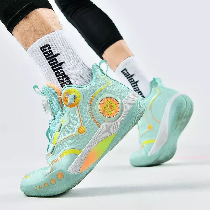 Zapatos vulcanizados con diseño de botón giratorio para hombre, zapatillas informales de colores mezclados, ligeras y transpirables, de baloncesto, 2023