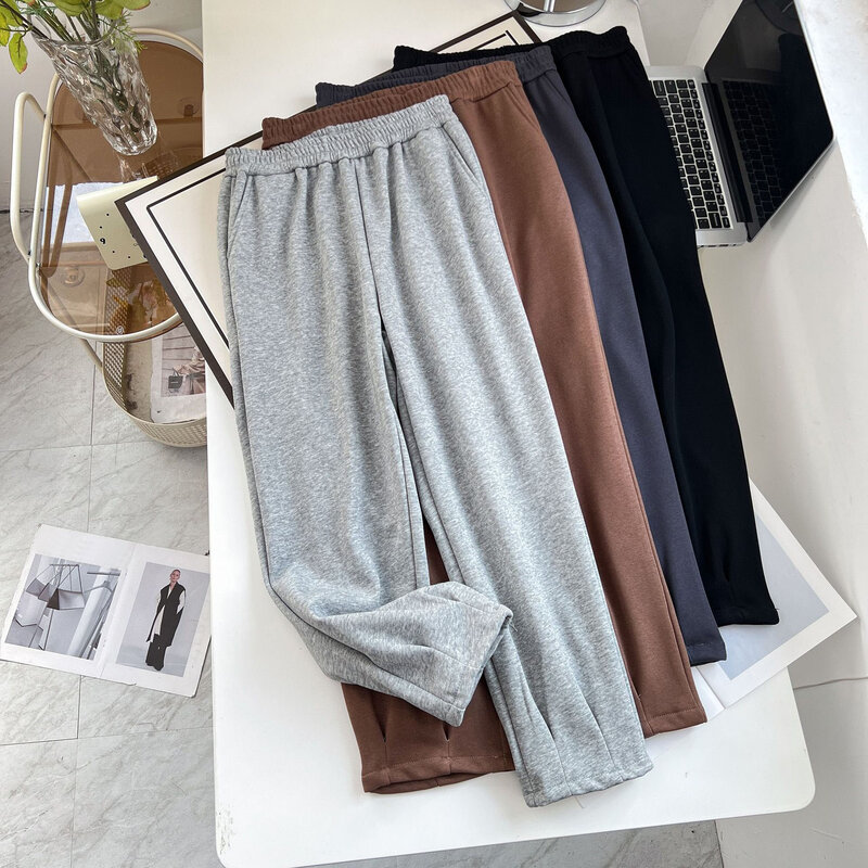 Autumn And Winter 100KG Fleece-lined Solid Color Harem Pants Plus Size Women's Casual Warm Ankle-length Sweatpants 1654