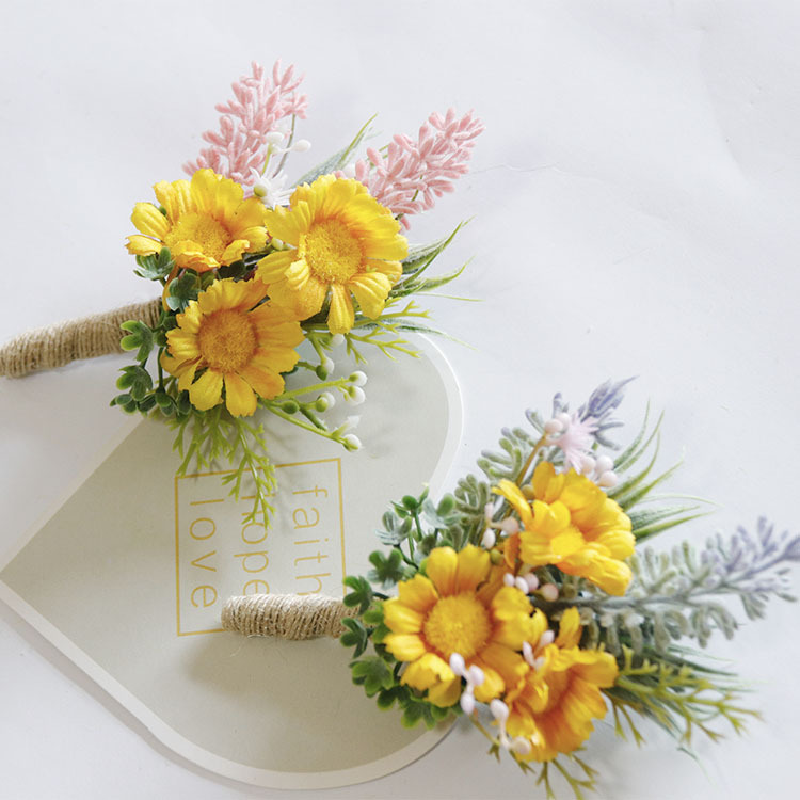 Boutonniere และข้อมือ corsag จำลองเดซี่ดอกไม้งานแต่งงานศิลปะธุรกิจการเฉลิมฉลองเปิดผู้เข้าพักดอกไม้มือ250