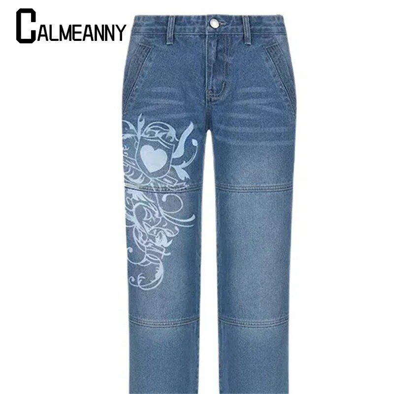 Y2K feminina jeans de perna larga vintage com bolsos, moda de rua casual, calças retas chiques, moda novo estilo, outono, 2024