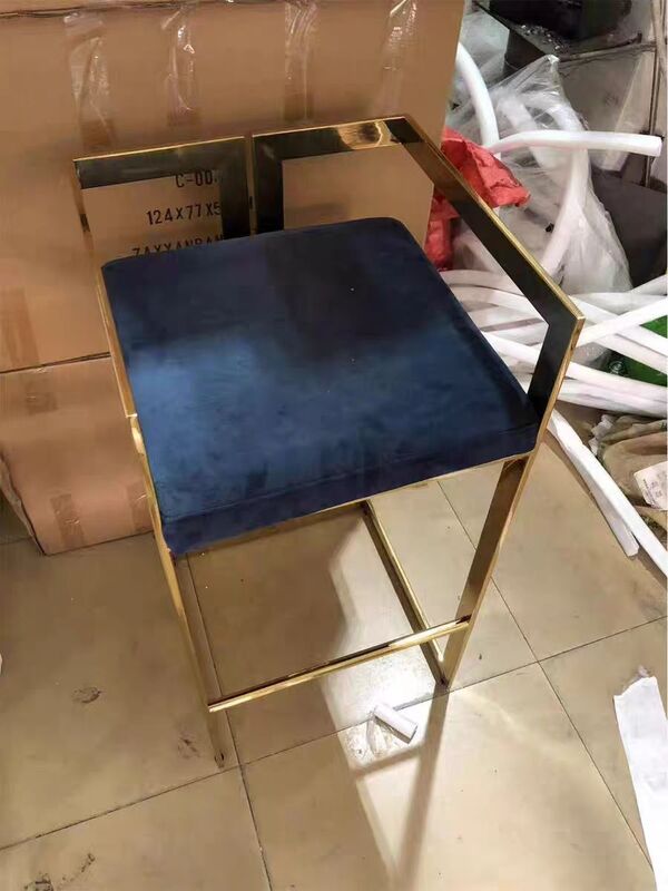 Złota sztabka ze stali nierdzewnej stołek wysoki stołek ergonomiczne krzesło na sklep jubilerski kawiarnia aksamitna poduszka Seat 65cm/75cm