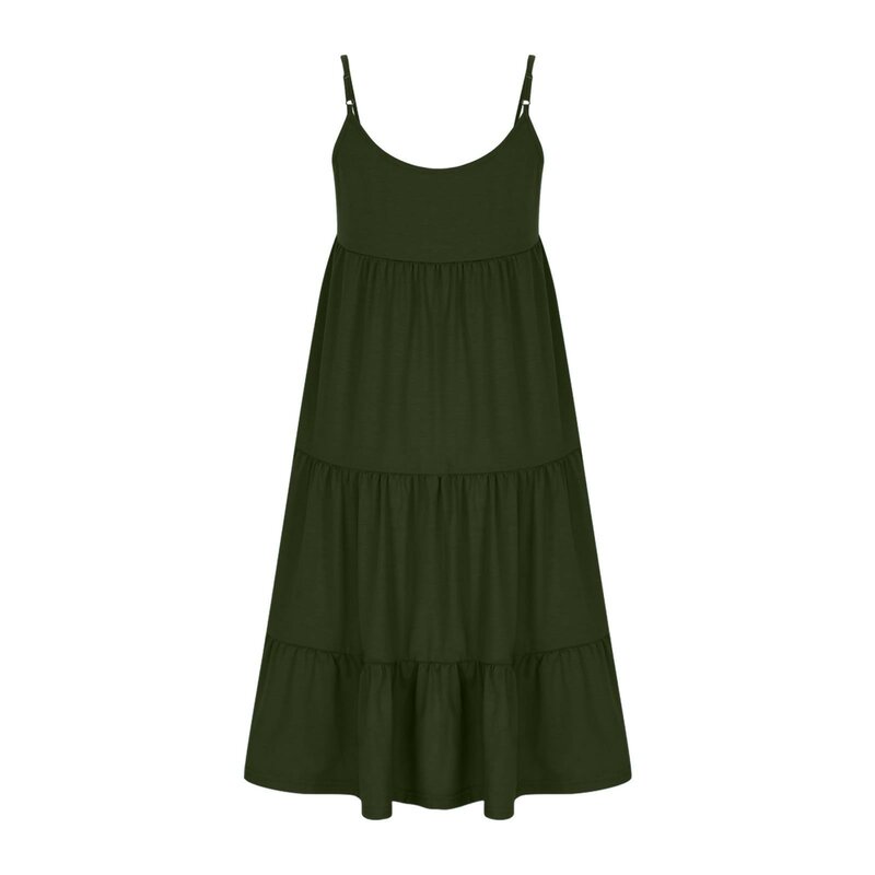 Женское платье на бретельках, летнее простое однотонное универсальное платье на бретельках, повседневное пляжное свободное платье-трапеция для отпуска