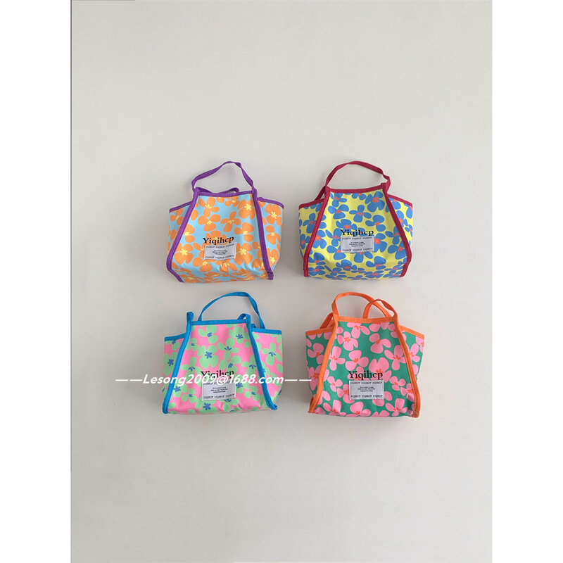 Tas selempang anak perempuan, tas kanvas motif bunga, kapasitas besar, tas ransel imut modis Korea untuk anak laki-laki dan perempuan 2024