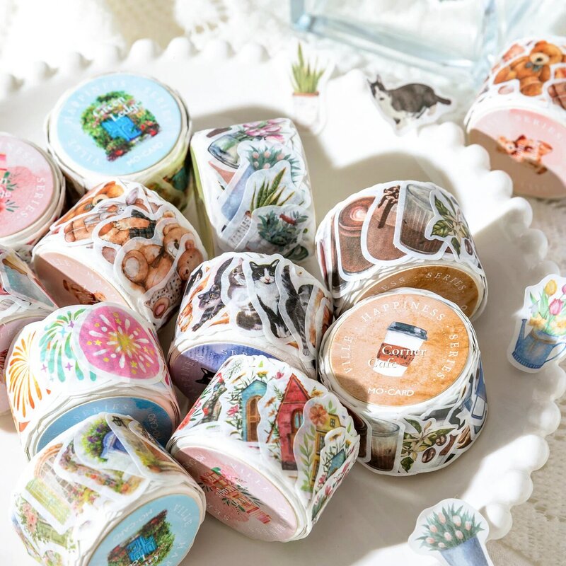 Card Lover 100 Pcs [Happy Town Series] Vintage Coffee Journal Stickers Washi Paper Paper Scrapbooking Material Scrapbook Kit