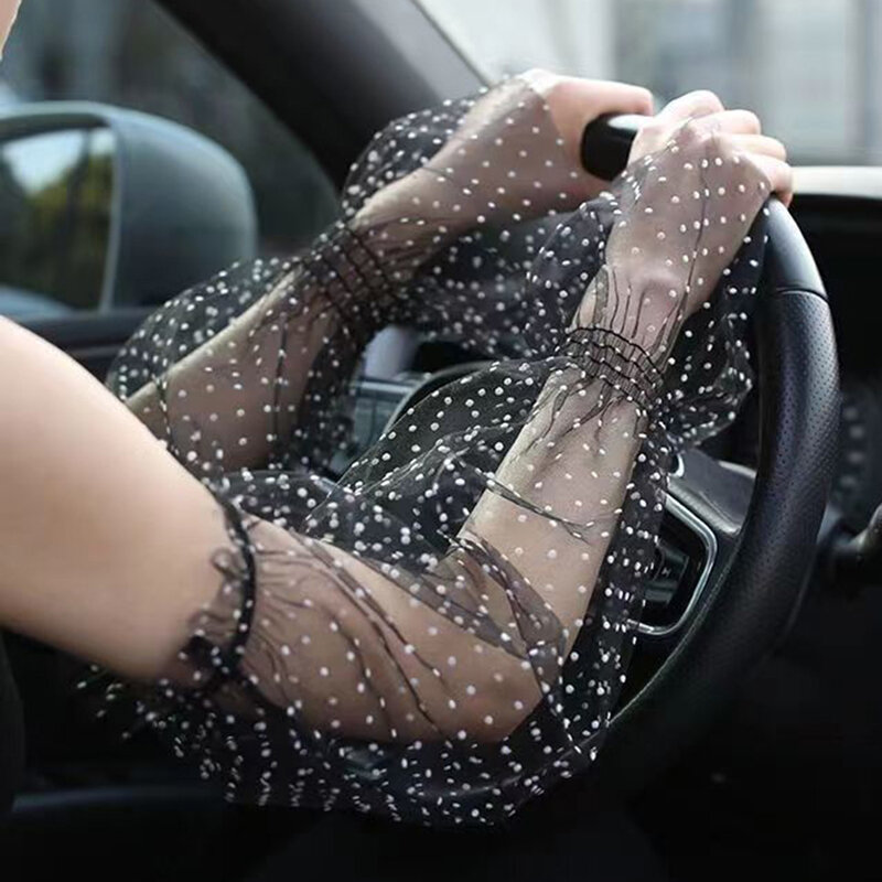 Перчатки женские кружевные без пальцев, пикантные тонкие дышащие перчатки для вождения, с длинным рукавом, с открытыми пальцами, в черном цвете, летние