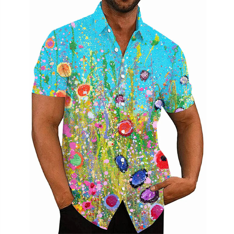 Harajuku estate nuovi fiori 3D stampa camicie fiori colorati grafica camicie corte per uomo moda Streetwear camicette abbigliamento