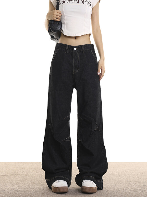 Джинсы женские оверсайз с широкими штанинами, винтажные мешковатые брюки из денима в стиле High Street, в стиле гранж, в стиле хип-хоп, Y2k