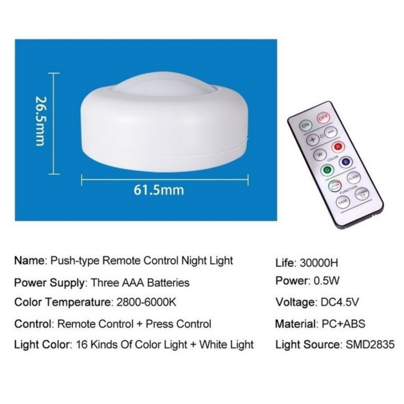 LED Cabinet Lights bateria RGB Color Dimmable Operated Portátil Cozinha Contador Iluminação controle remoto luz noturna