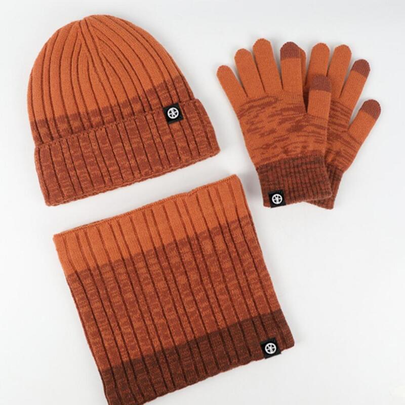 Conjunto de guantes de lana forrada para hombre y mujer, conjunto de guantes gruesos y cálidos con rayas de colores, antideslizantes para cuello y cabeza, Unisex, Invierno