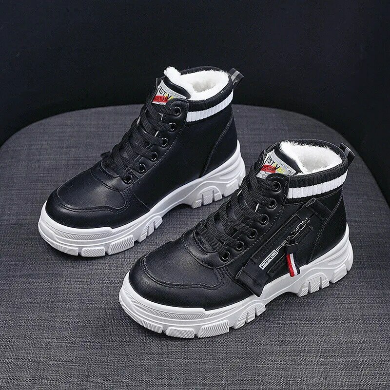 Platform Plush Woman Sneakers 2023 Winter High Top Casual Shoe Versatile Ankle Boot Fashion Leather Boot Board Shoes Women Shoes