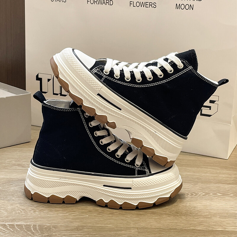 New design woman canvas shoes high top thick bottom female outdoor sneakers