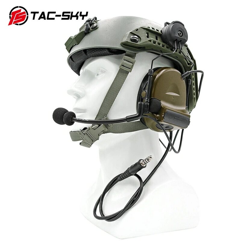 Tac-sky comtac ii fone de ouvido tático com adaptador de trilho de arco proteção auditiva airsoft fone de ouvido com cancelamento de ruído tiro earmuff