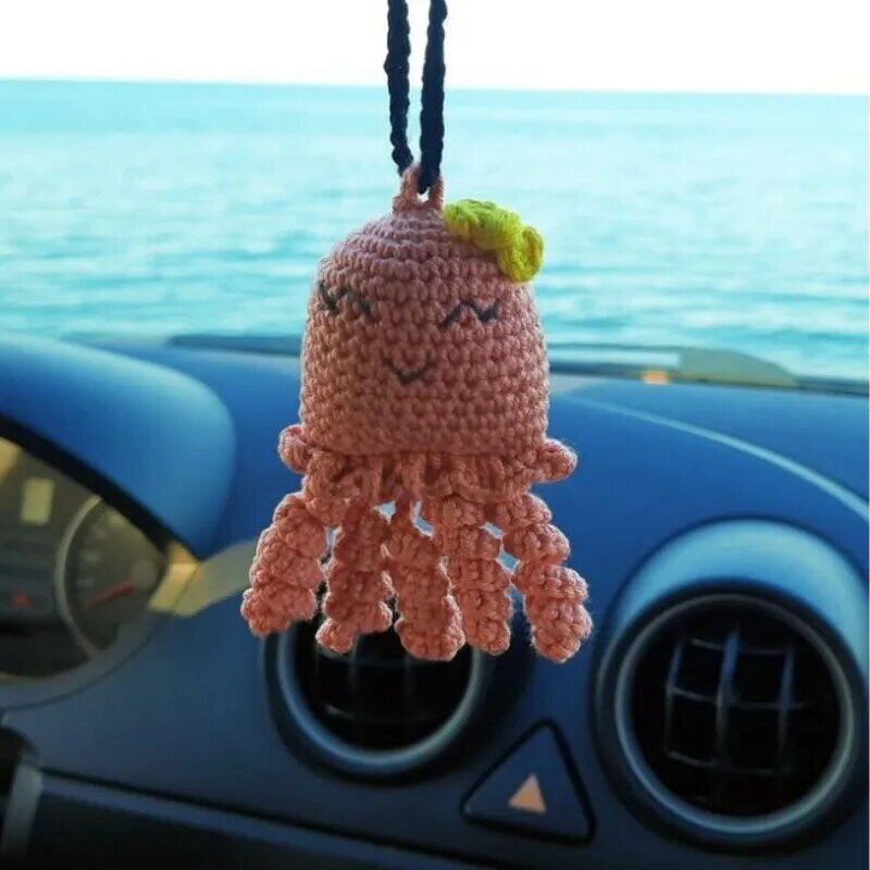 Cute Octopus Car Decor Cor e Expressão Variável Cartoon Animal Pendurado Acessórios Do Carro Boneca Sacos Pingente Chaveiro Do Carro, Novo