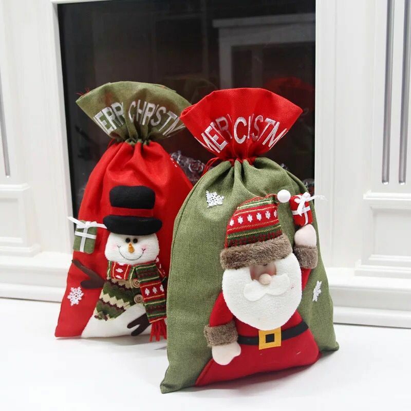 Worek św. Mikołaja Christmas String Pouch 2022 nowych dzieci prezenty bożonarodzeniowe skarpeta na cukierki torba wykwintne Santa Claus lniane torby ze sznurkiem