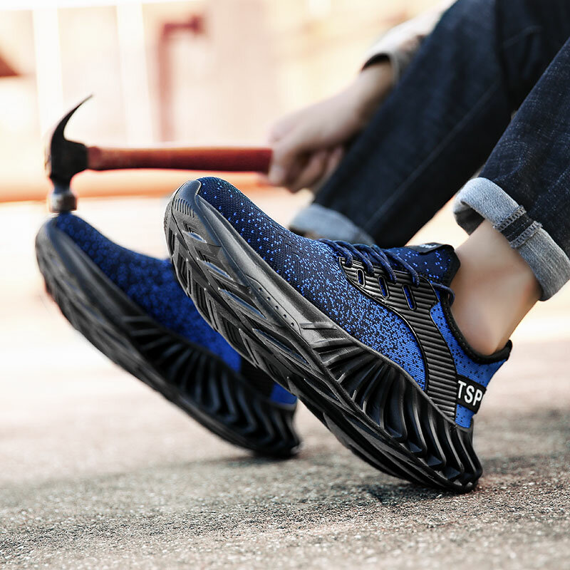 Sepatu pria musim panas bersirkulasi ringan peredam kejut sepatu pelindung tenaga kerja bantalan pelindung anti benturan tusukan