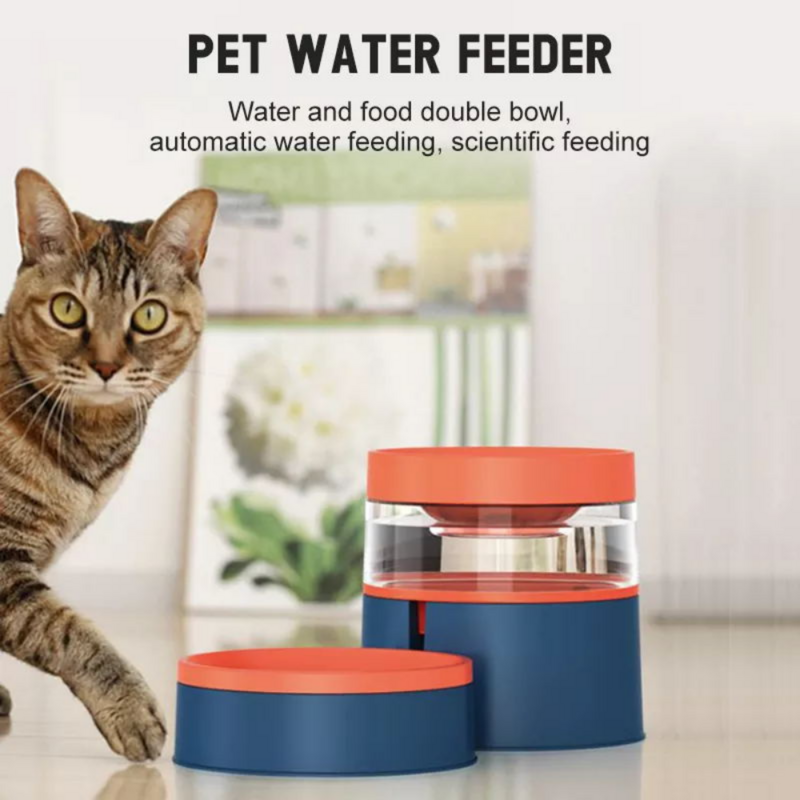 Juego de cuencos de doble alimentador para mascotas, suministros automáticos multifuncionales de agua de 1l, cuenco elevado para bebida de gato, almacenamiento de agua y comida para mascotas
