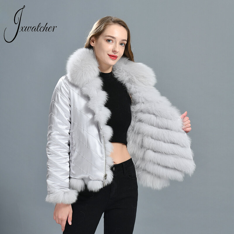 Jxwatcher-abrigo de piel de zorro Real para mujer, chaqueta Reversible con forro de seda de alta calidad, de lujo, personalizada, de invierno, 100%