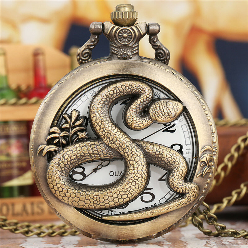 ساعة جيب مجوفة من البرونز للرجال والنساء ، تصميم الأبراج الاثني عشر الصينية ، كوارتز حيوان ، سلسلة قلادة ، هدية