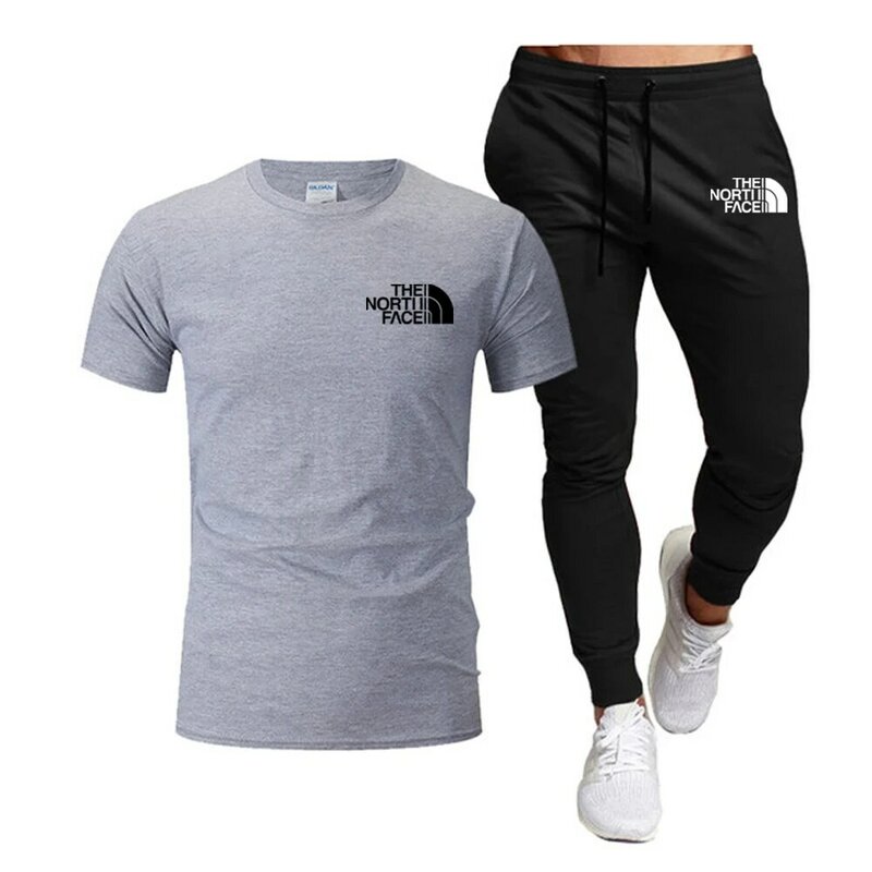 Men's two-piece streetwear sets, short sleeve tops, long sweatshirt, summer fashion, 2024