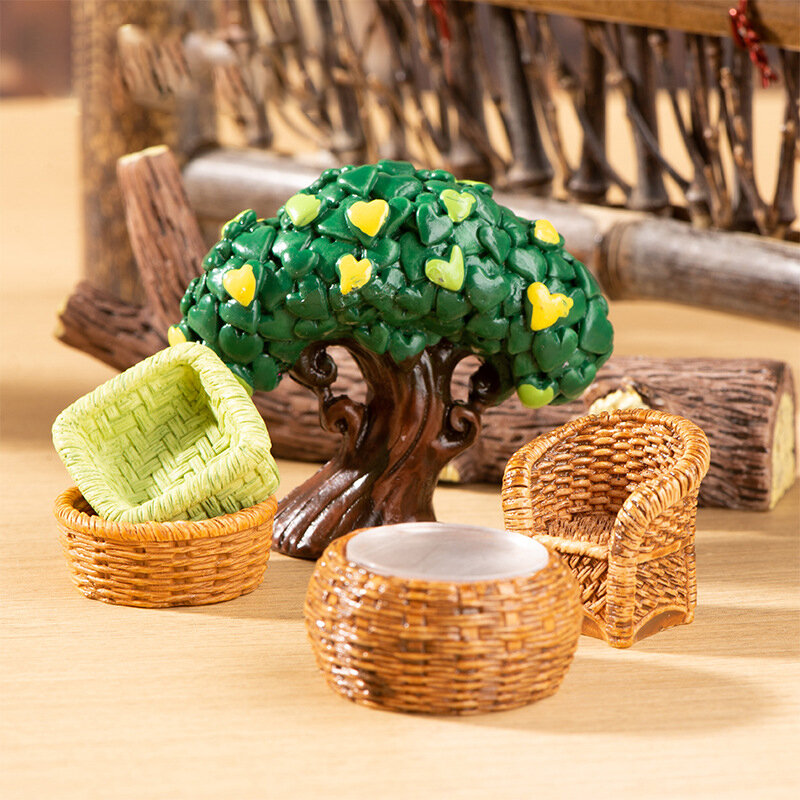 1/12 rumah boneka simulasi keranjang bambu kursi Pengki rumah boneka miniatur mebel dekorasi aksesoris rumah boneka