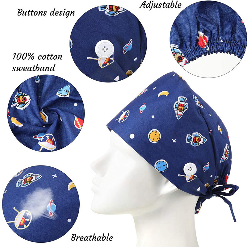 Topi Scrub Bedah Gambar Gigi Topi Kerja Perawat Medis Topi Gigi Dokter Perawatan Dapat Disesuaikan untuk Pria Wanita