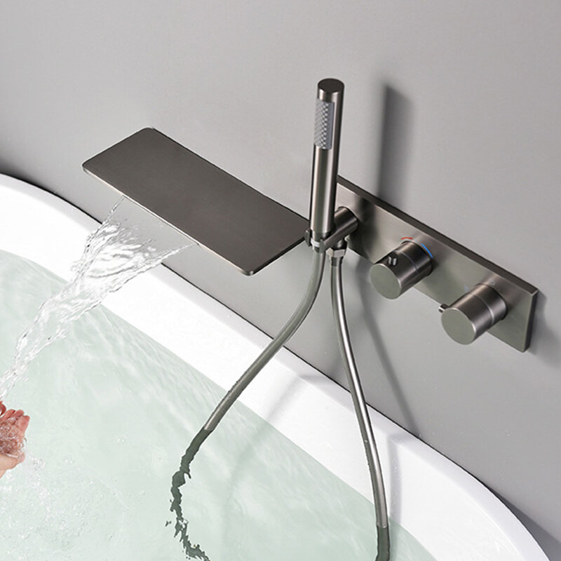 Настенный латунный термостатический смеситель для ванны, смеситель для ванны с водопадом, смеситель для ванны с креплением для скрытия,