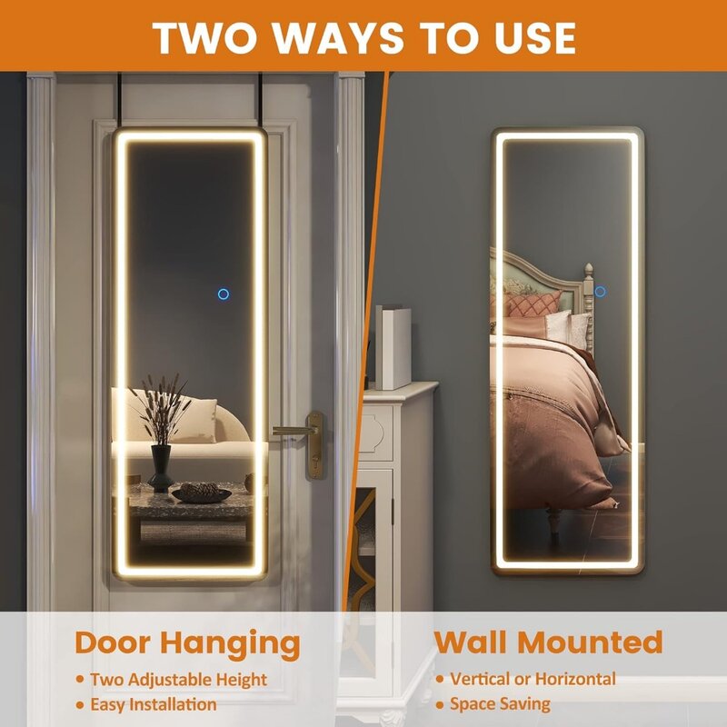LED-Spiegel Ganzkörper-Wand spiegel Aluminium rahmen Dimmen & 3-Farben-LED-Türspiegel weiß Wohnzimmer nach Hause frachtfrei